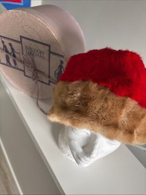 Vintage Red and Brown Fur Cloche Hat